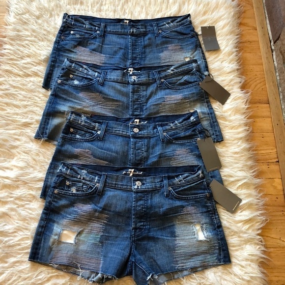 NEW 7 For All Mankind Josefina Cutoff Denim Blue Jean Shorts Distressed Frayed - Picture 4 of 8